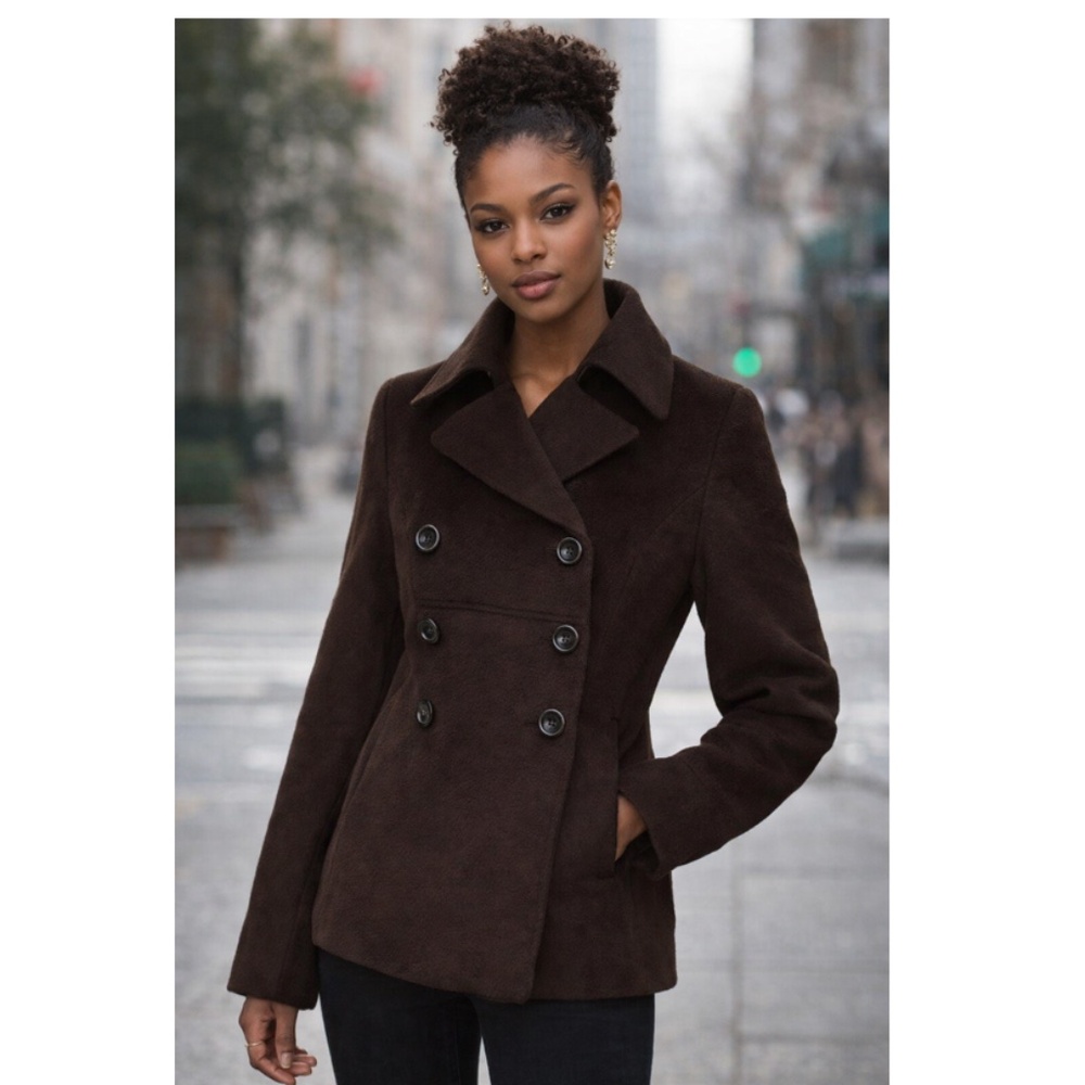 Guess Jeans Women's Chocolate Brown Alpaca Blend Pea Coat